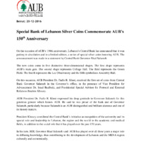 AUB Announcement - Special Bank of Lebanon Silver Coins Commemorate AUB’s 150th Anniversary